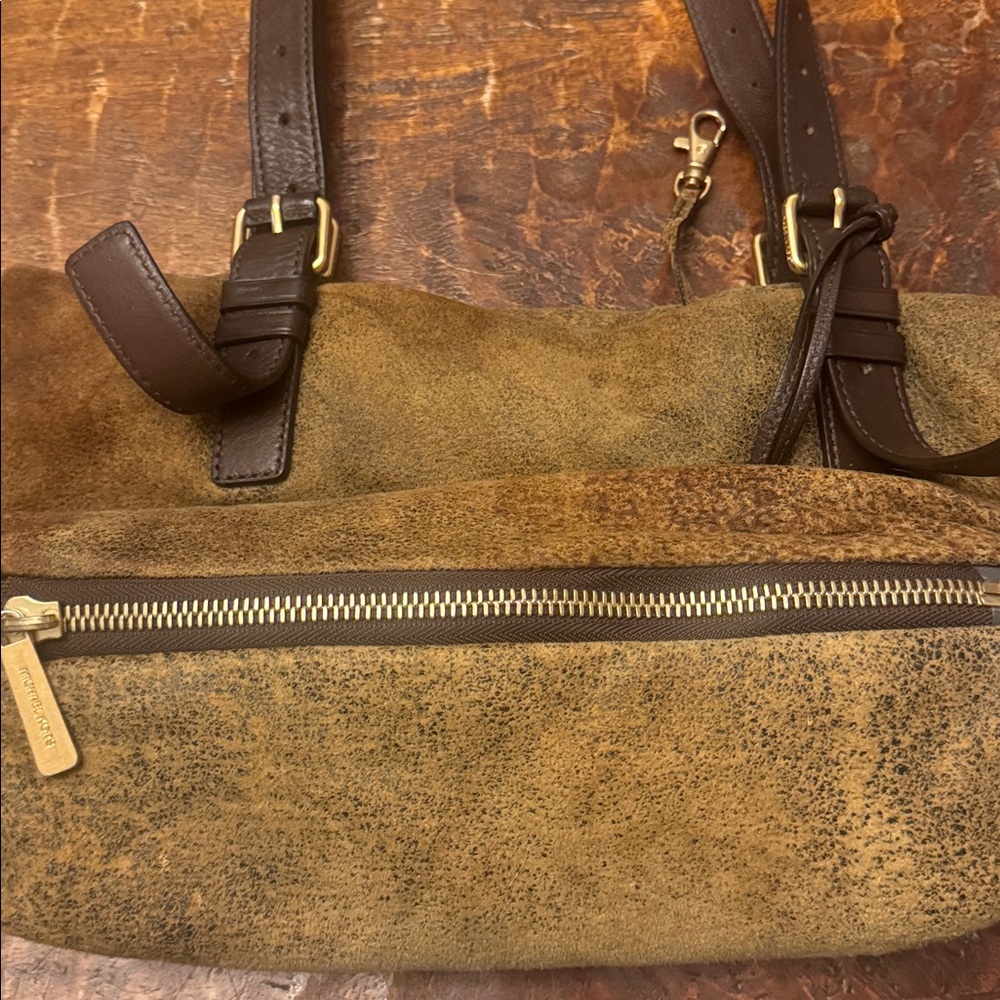 Michael Kors Brown Suede Tote with Gold Charm, EUC - Picture 3 of 9